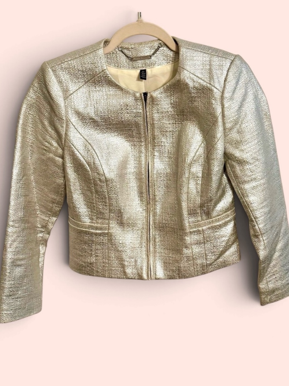 White House Black Market Metallic Gold Cropped Pleather Jacket